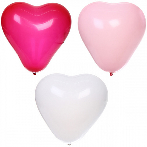 Воздушные шары"Сердце" 10"/25 см (набор 15 шт), белый/розовый/красный