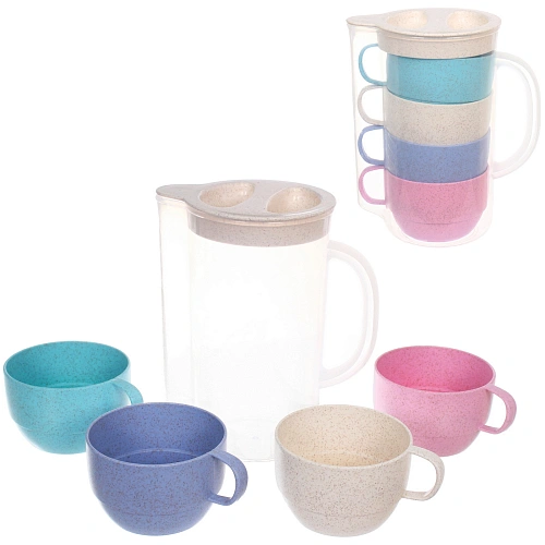 Кувшин пластиковый 1,6л "ЭкоЛайф" в наборе с 4-мя стаканами 300мл