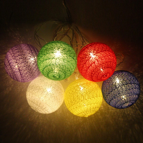 Гирлянда для дома 4 м, 20 ламп LED  с насадками "Шар плетеный" d6 см, прозр.провод, IP-20, Цветные шары (с возможностью соединения)