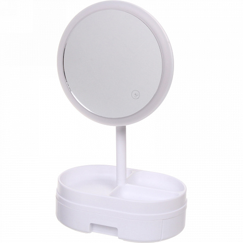 Зеркало настольное с подсветкой и органайзером "Beauty", цвет белый, USB, 35*18см