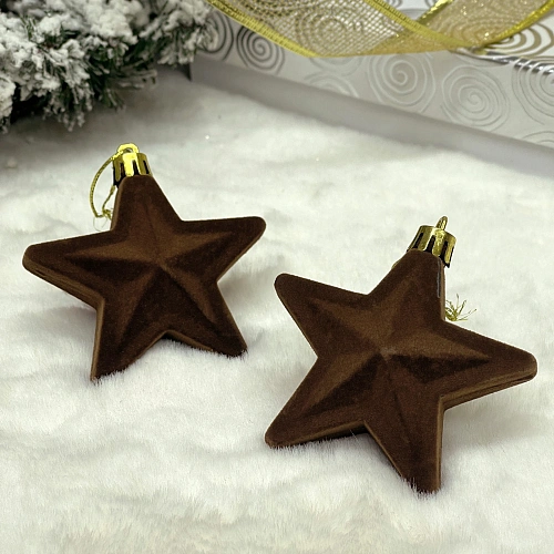 Набор ёлочных украшений VELOUR "Звезда" 8 см (набор 2 шт), Шоколад