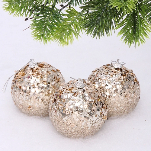 Новогодние шары "GLAME - Блеск" 8 см (набор 3 шт), Шампань