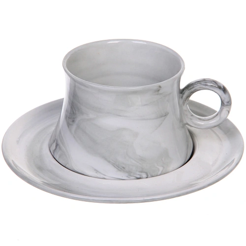 Чайная пара "Мрамор" (кружка 200мл+блюдце), серая