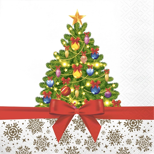 Салфетки бумажные 33*33 Pero Prestige Праздничная ель, 3 слоя, 20л