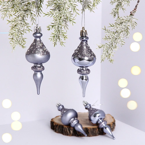 Елочные украшения "Glamour" 10 см (набор 4 шт), Серебро