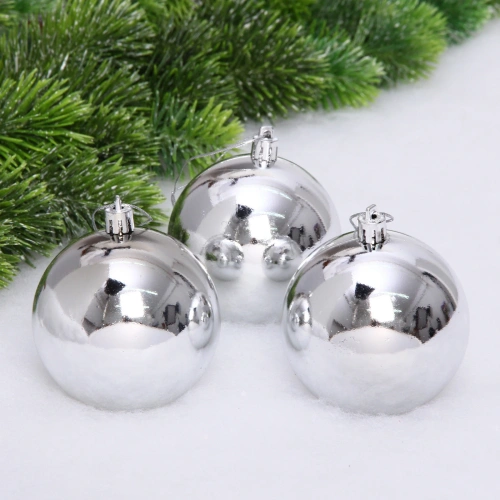 Новогодние шары 8 см (набор 3 шт) "Глянец", серебро