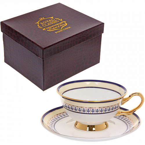 Чайная пара "Royal classic" (кружка 200мл+блюдце) Синий узор, в подарочной коробке