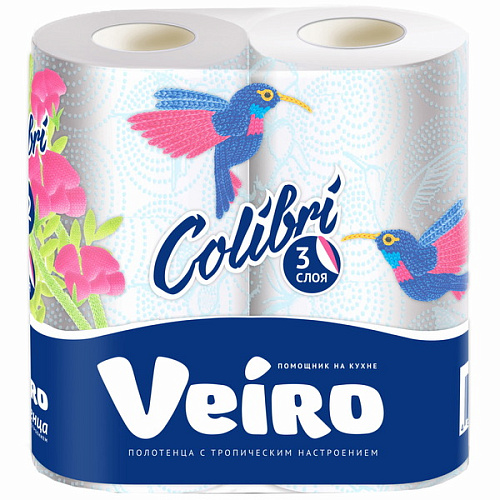 Полотенца бумажные VEIRO Colibri 3 сл., 2 рул Домашние АКЦИЯ
