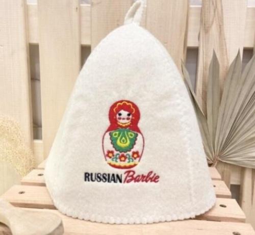 Шапка банная классическая с вышивкой "Russian Barbie" 