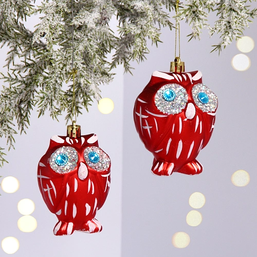 Елочные игрушки "Brilliant Owl" 8 см (набор 2 шт), Красный