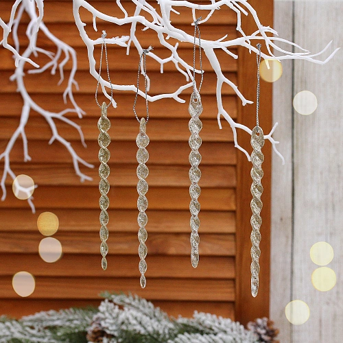 Подвеска "Сверкающая сосулька" 13 см (набор 4 шт), Золото