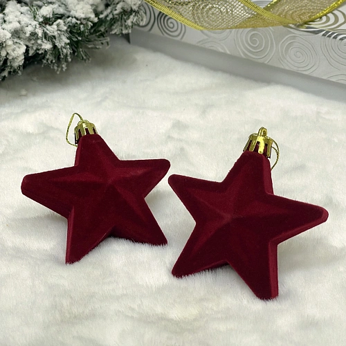 Набор ёлочных украшений VELOUR "Звезда" 8 см (набор 2 шт), Рубин