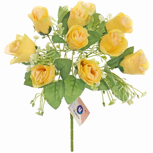 Искусственные цветы Букет роз 32см 10 цветков желтые_4