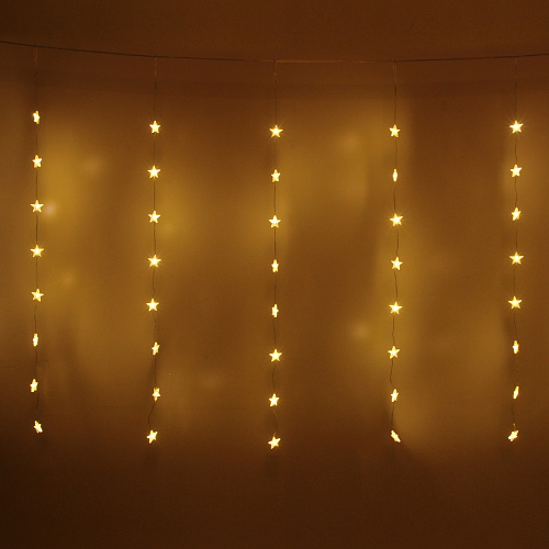 Гирлянда для дома ЗАНАВЕС "Звезды" ш3* в1 м 80 ламп LED, прозр. пров, 8 реж,IP-40, Теплый белый (возможность соединения)