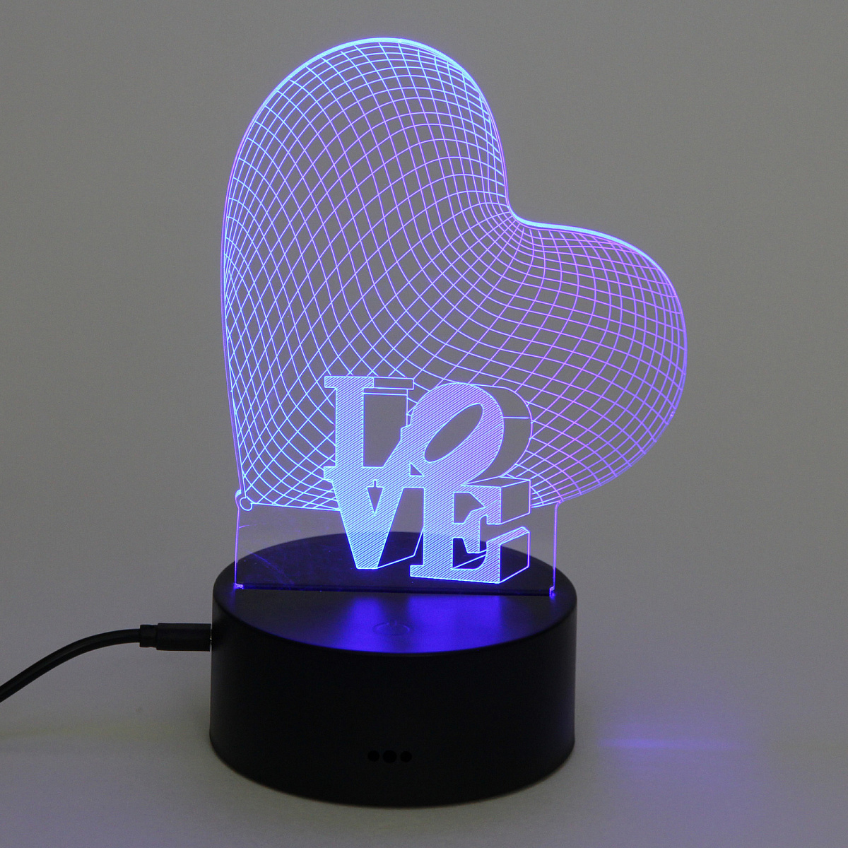 Светильник ночник "3D-LOVE" на пластиковой подставке, с включателем USB