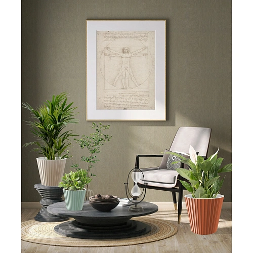 Горшок для цветов пластиковый 15,8л d-32см Sand c дренажной вставкой, на колесиках молочный шоколад_3