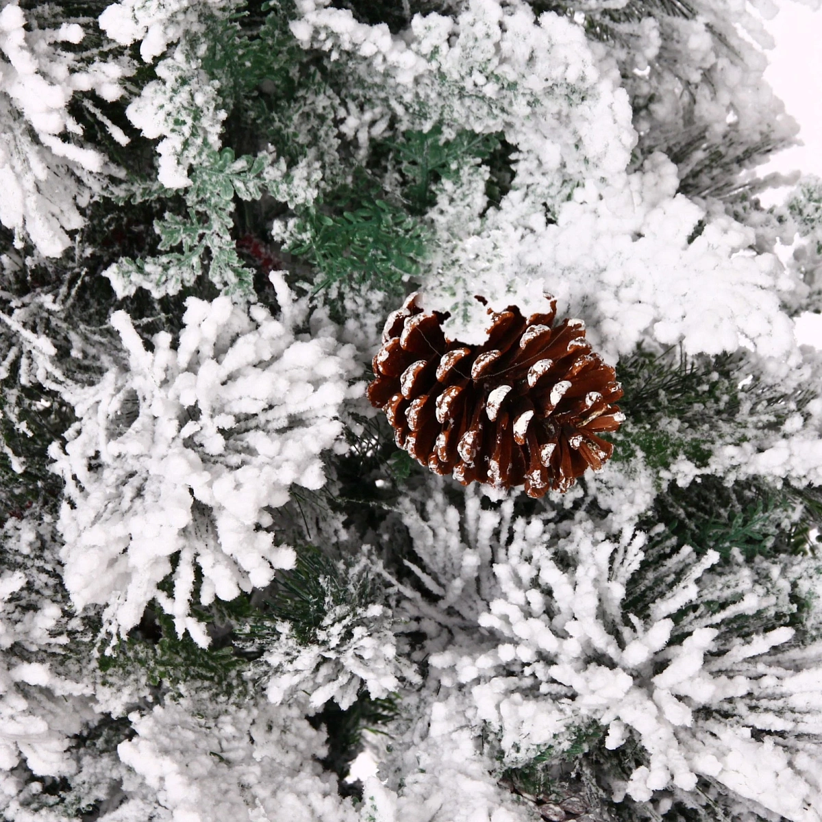 Ёлка "Кружевница" 120 см, ПВХ+Леска с шишками белая снежная посыпка (164 ветки)