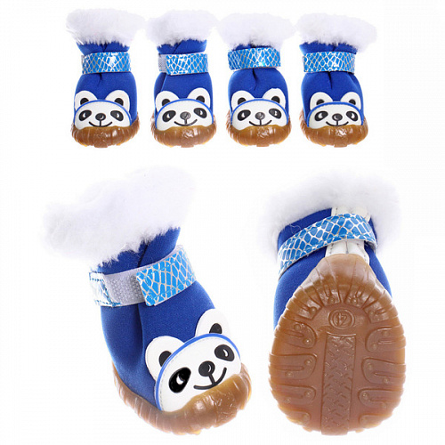 Ботинки зимние для животных "МОДНЫЙ БРО", на липучке, цвет синий, размер 4, 5,5см