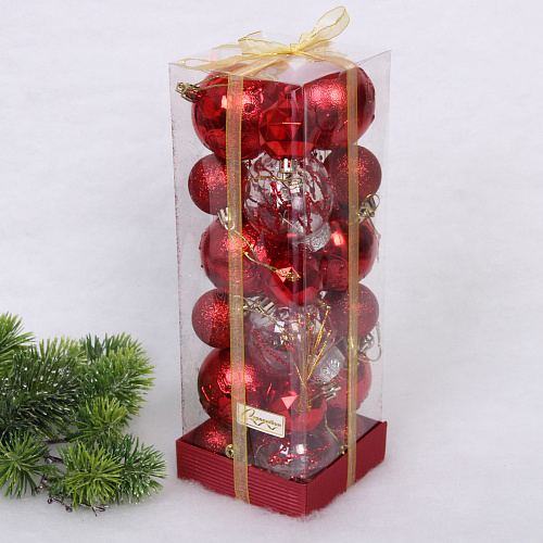 Набор шаров "Winter magic" 6 см + 4 см (24 предмета), Красный