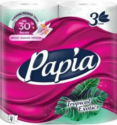 Бумага туалетная PAPIA 3 сл., 4 рул., Тропическая экзотика АКЦИЯ