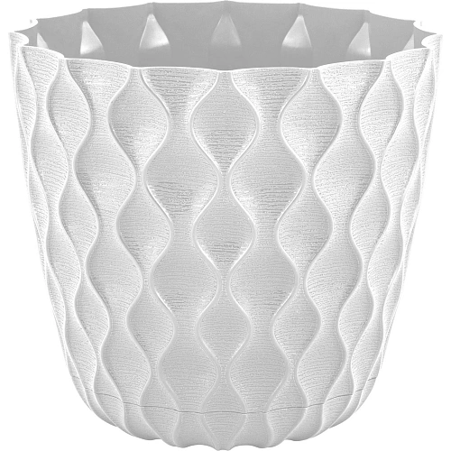 Горшок для цветов пластиковый 0,65л d-11,5см "Wave" с дренажной сеткой и съемным поддоном, белоснежный жасмин