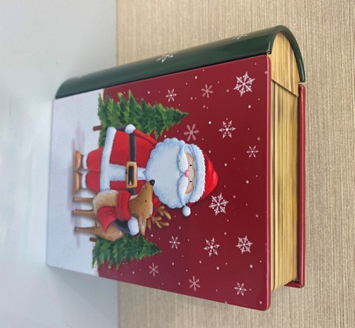 Банка жестяная "Книга" 11,5*10*3,8см Дед Мороз с оленем