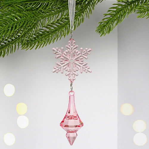 Подвеска "Хрустальная снежинка" 13 см, Розовый