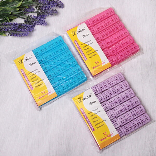 Бигуди пластмассовые с зажимом 12шт, цвет микс, d=20мм_20