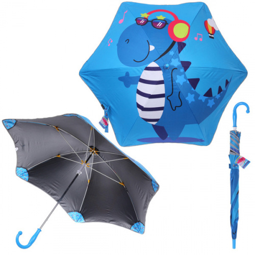 Зонт детский безопасный «KidsZontik», Динозаврик, светоотраж. элементы, плотный винил, длина 65см, d-90см