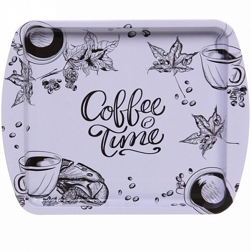 Поднос жестяной "Coffee time" 24,5*19,5см, белый