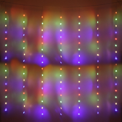 Гирлянда для дома ЗАНАВЕС "Звезды" ш3* в2 м 160 ламп LED, прозр. пров, 8 реж,IP-40, Мультицвет (возможность соединения)