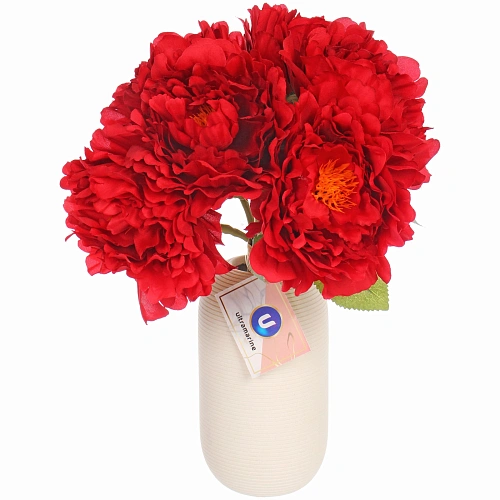 Искусственные цветы Пионы 28см букет 6 шт красные_6