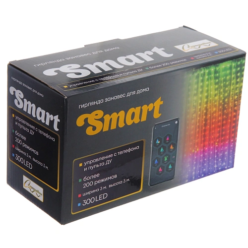 Гирлянда для дома ЗАНАВЕС  ш3м в3м 300 ламп LED, прозрачный провод, более 200 реж, IP-44 (управление с пульта ду и с телефона) Мультицвет_10