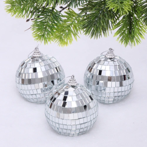 Новогодние шары 8 см (набор 3 шт) "Shining Disco", Серебро