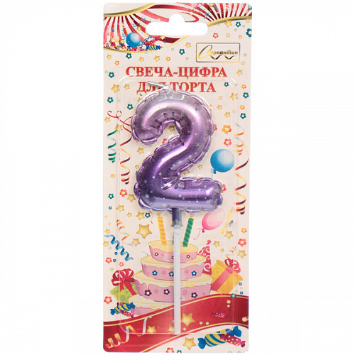 Свеча для торта Цифра Шарик "2" 6*4 см