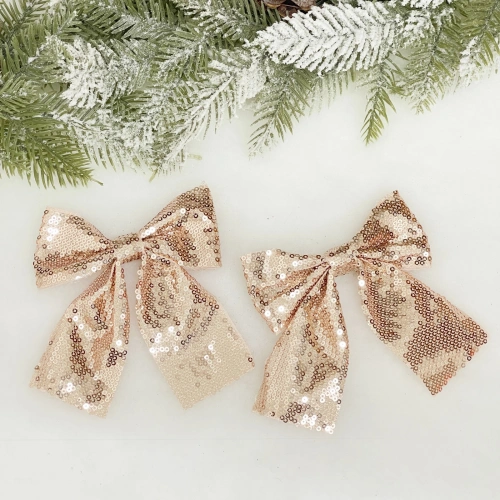 Бант на ёлку "Блеск" 12*14 см (набор 2 шт), Розовое золото