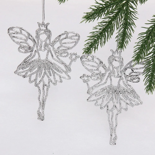 Подвески в блестках "Снежная фея" 14 см (набор 2шт), серебро