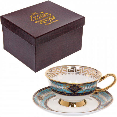 Чайная пара "Royal classic" (кружка 200мл+блюдце) Синий греческий узор, в подарочной коробке