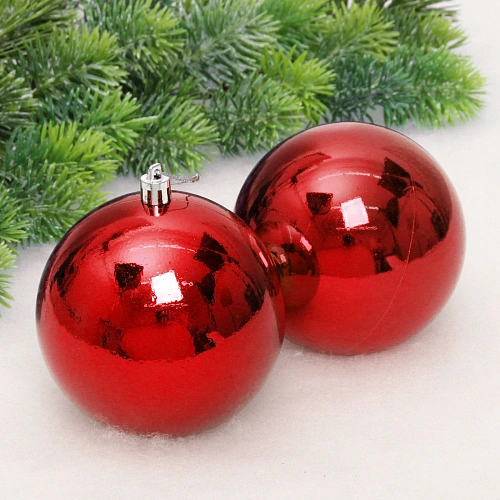 Новогодние шары 10 см (набор 2 шт) "Глянец", красный