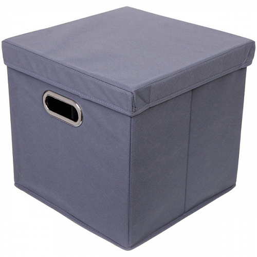 Короб - органайзер складной стеллажный для хранения вещей с крышкой "ДОМания", цвет серый, 33*33*33см (лейбл)