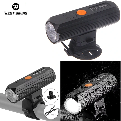 Фонарь велосипедный, передний West Biking YP0701434 (аккум. 3200 mAh, Tape-C)
