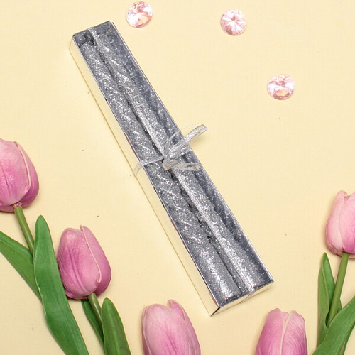 Свечи витые Звездный блеск 2шт 20см цвет серебряный_3