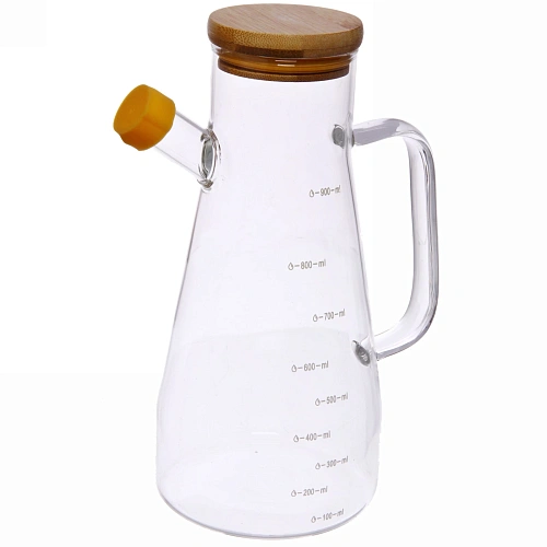 Бутылка стеклянная для специй 900мл "Хай-Тек" с бамбуковой крышкой