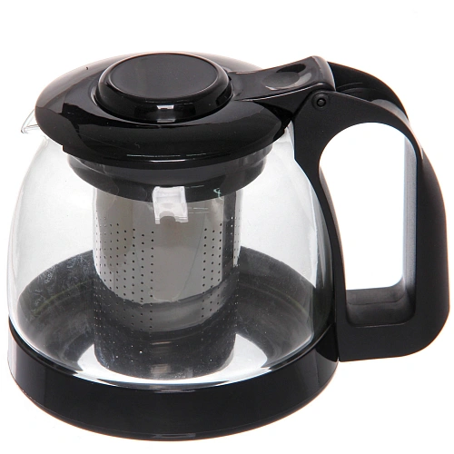 Чайник заварочный стеклянный 700 мл с металлическим ситом, цвет черный