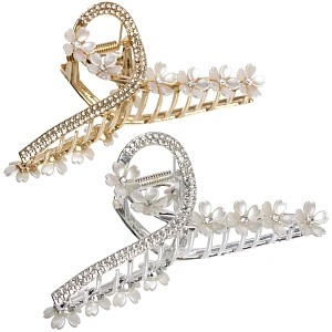 Заколка-краб для волос "AKS - DesignPRO", петля с сакурой, цвет золото и хром, 11.5*5см