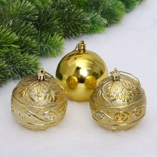 Новогодние шары 8 см (набор 3 шт) "Микс фактур", золотой