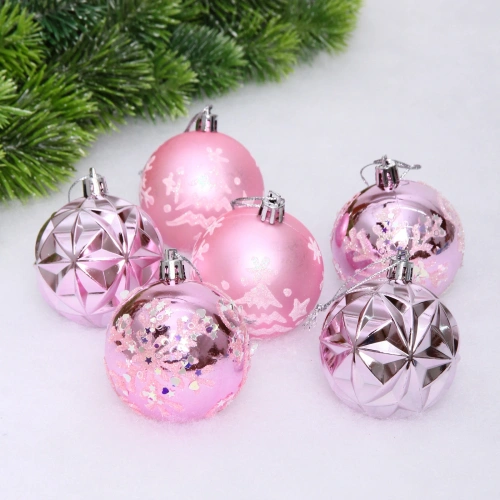 Набор шаров "Вивальди" 6 см (в наборе 6 шт), Розовый