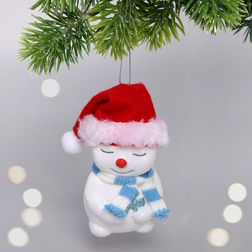 Елочная игрушка "Зимний снеговик" 6*6*11 см, голубой.