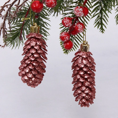 Ёлочные игрушки "Таинственное очарование" Шишки блестящие 9 см (набор 2 шт), розовое золото