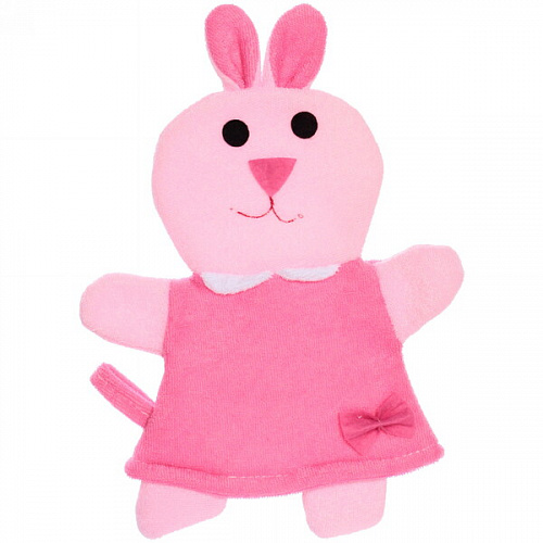 Мочалка-варежка для тела детская "Water Magic - Зайка Ева", цвет розовый, 26*19 см (ZIP пакет)